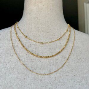 Gold Tone 3 Multi Strand Layered Chain 17 Necklace Made in Greece NWT